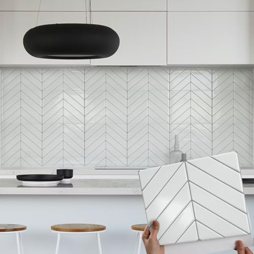 Fantasnight Stick on Wall Tiles White Marble Effect 29x23cm 10pcs