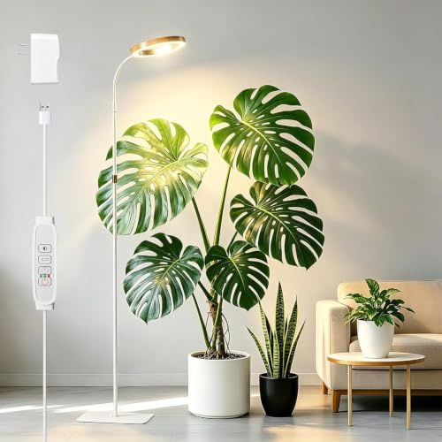 Luz de crecimiento con LED para plantas de interior, lámpara de crecimiento de espectro completo, temporizador de encendido/apagado automático 6/12/18H,42cm~170cm Altura ajustable para plantas grandes