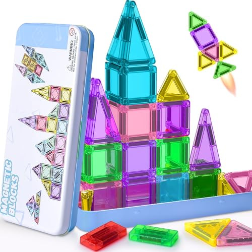 YIKANWEN 42-Teiliges Mini-Magnetbausteine Reiseset für Kleinkinder – Tragbares Magnetisches Konstruktionsspielzeug mit Metall-Aufbewahrungsbox, Ideal für Flugzeuge, Autoreisen & Unterwegs