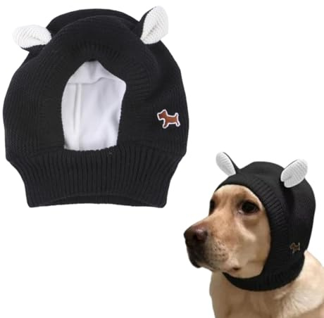 Cappello Invernale per Cani Cappello A Maglia per Animali Domestici Simpatico Cappello A Maglia Con Orecchie Cappelli Invernale Caldo per Cani Taglia Grande e Media (Nero, L)