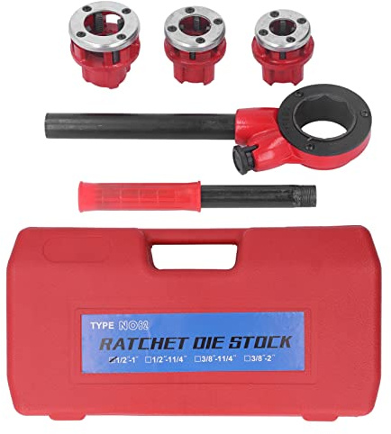Gearwell Kit filettatrice per tubi, set di filettatura per tubi a cricchetto 62A con 3 matrici tagliafiletti manuale per tubi idraulici in plastica zincata in acciaio