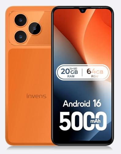 invens Note 17P Smartphone Android 16 Teléfono, Moviles Baratos 20GB+64GB/256GB Ampliable, Teléfono Móvil Libres 6,88, Telefono Octa-Core, 4G Dual SIM, 16+8MP, Face ID/OTG/GPS, Naranja