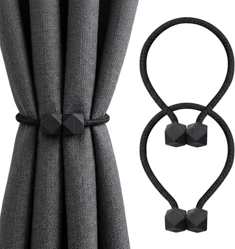 2 Pieces Magnetic Curtain Tiebacks, Black Decorative Holdbacks | Strong magnets curtain holders, for living room and bedroom, stylish window drapery accessories and home decor