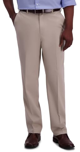 Haggar mens Premium No Iron Khaki Classic Fit Expandable Waist Flat Front Pant, Sand, 38x30