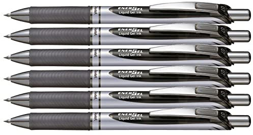 Pentel EnerGel Gel Rollerball Pen with Push Mechanism, Pack of 6, 0.7 mm (Black, Pack of 6)