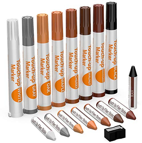 NADAMOO Möbelmarker zum Ausbessern von Holzmöbeln, Reparatur-Set für Holzkratzer, Reparaturstift für Flecken, Kratzer, Hartholzböden, Tische, 17 Stück