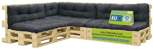 Pillows24 – Palettenkissen – 8-teiliges Set | Palettenauflage für Palettensofa | Sitz- und Rückenkissen für Europaletten | Palettenmöbel Indoor & Outdoor, UV-beständig | Made in EU | Graphit