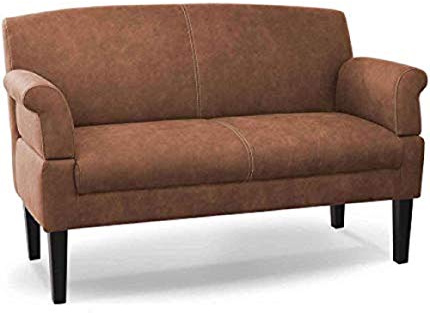 CAVADORE Sofá de 2 plazas Malm, Asiento para Cocina o Comedor en imitación de Piel, Incluye Brazo Ajustable, núcleo de muelles y Costuras de Contraste, 152 x 97 x 78 cm, Microfibra: coñac