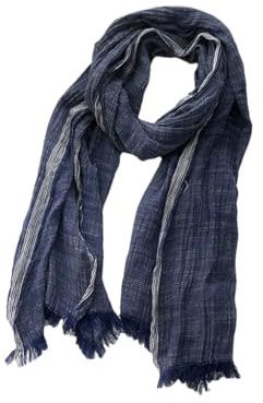 REHJJDFD Bufanda para hombre, a rayas, algodón y lino, bufanda cálida, pashmina, pañuelo corto con borlas, chales, azul marino, Taille unique