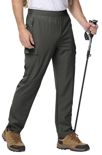 Rdruko Pantalones de senderismo para hombre, de verano, elásticos, para exteriores, impermeables, de trekking, de viaje, con 5 bolsillos, para senderismo, escalada, gris oscuro, L
