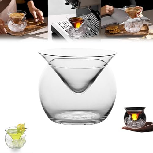 Stamlösa Martiniglas med kylare, elegant cocktailglasset med serverskål, Martiniglas Kaviarkylserver for räkor, Martiniglas i kristallglas for Martini Vinsprit Cocktails Margarita(B)