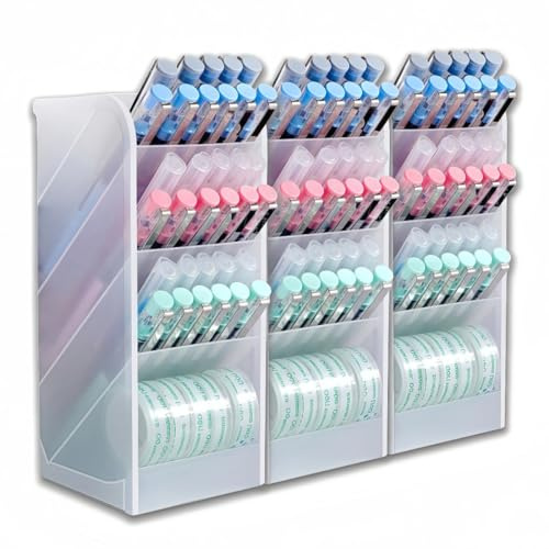 Cevvako Pen Organiser for Desk, 3 Pcs Pencil Storage Organisers for Office, School, Home Supplies, Translucent Slanted Pen Storage Holder (Large Clear)