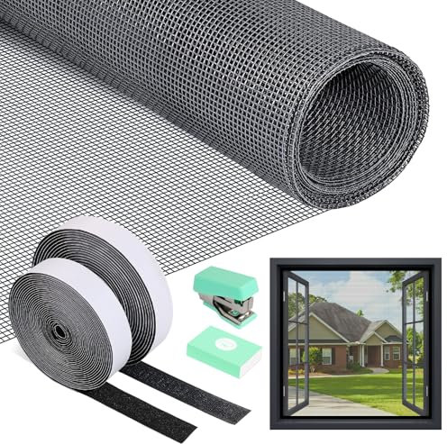 PITMT Moustiquaire Fenetre, 120x250cm Rouleau Moustiquaire sans Percage, Toile Moustiquaire avec Ruban Adhésif, Filet Moustiquaire Fibre de Verre Recoupable pour le Balcon du Puits de Lumière du Salon