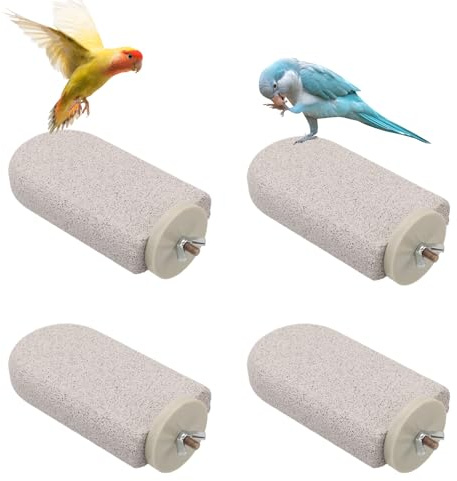 4uds Perchas para Aves, Piedra Afilar el Pico Percha de Calcio Perroquetos Recortadora Garras Pies Plataforma Juguetes Masticar para Periquitos Loritos (Gran Helado)