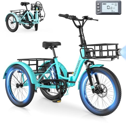 SUNYRISY E Bike Dreirad für Erwachsene Klapprad, 20 Herren Damen Mit 36V 20AH Akku Elektro Dreirad Fahrrad, 250W Motor Elektrofahrrad 45 NM Geschwindigkeit 25 KM/H E-Bike Mit Großer Korb