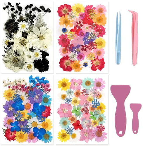 160 Pcs Dried Pressed Flowers with Tweezers for Crafts, Dried Flowers for Resin Crafts for Jewelry Making for Candle Making for Wedding Card