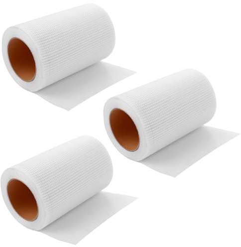 LOLYSIC 3 Rolle Selbstklebend Gewebeband Glasfaser 20cm x 25m Glasfasergewebe Glasfasermatte Armierungsgewebe Innen Glasfaservlies Außen Glasfasertapete für Wandriss Nahtreparatur (Weiß)