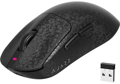 AJAZZ AJ199 Ratón Gaming de Fibra de Carbono, Wireless 2.4G/BT/USB-C Trimodo, Ultraligero 55g, Sensor óptico PixArt PAW3311 con 24000 dpi y Sondeo de 1000, Mice Gamer Oficina, PC/Mac - Negro