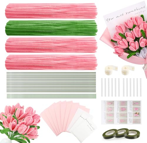 YARVPUV Kit de Limpiapipas Florales, 333 Piezas de Escobillas para Manualidades Creativas con Instrucciones en Vídeo Fáciles, Ramo de Flores DIY Eternas, Idea de Regalo para Adultos y Niños