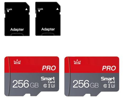 Lot de 2 cartes mémoire Micro SD 256 Go avec adaptateur classe 10 High Speed Mini SD pour smartphones/appareil photo/tablette