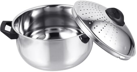 NUOBESTY Pentola per Pasta in Acciaio Inossidabile con Coperchio Scolapasta Leggera e Portatile Riscaldamento Veloce ed Energia Risparmiata per Cottura Rapida e Scolatura Facile
