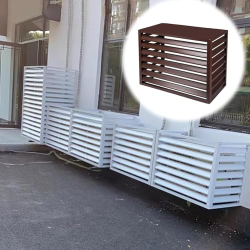 CHENWMZ Outdoor air Conditioner Cover Privacy Fence All Weather Proof Anti Theft Heavy Duty Aluminum ac Cover freestanding Room Divider with slats Barrier Fence for Pool Equipment Brown