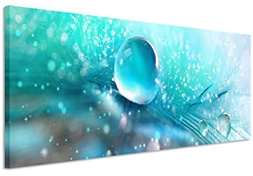 Paul Sinus Art Panoramabild 150x50cm Künstlerische Fotografie – Türkiser Tautropfen auf Leinwand exklusives Wandbild moderne Fotografie für ihre Wand in vielen Größen