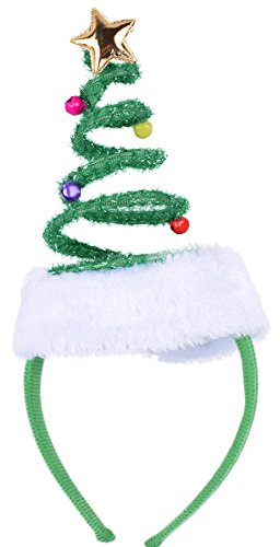 ADJOY Springy Christmas Tree Headband with Bells Star Headwear - One Size Fits Most