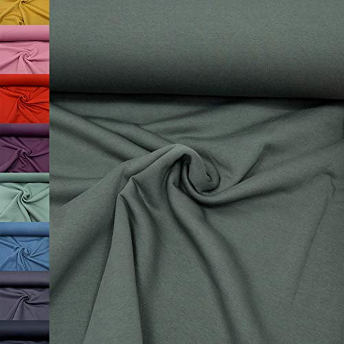 MAGAM-Stoffe Berlin dicker Sweat Stoff Uni innen angeraut und weich Meterware 50cm (07. Khaki Grün)