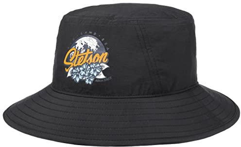 Stetson Fast Dry Sonnenhut Einfarbiger Hut mit Patch Fischerhut Damen UV-Schutz 40+ Packable Frühjahr Sommer schwarz L (58-59 cm)