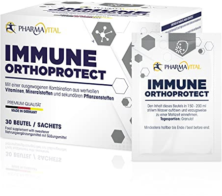 PharmaVital Immune Orthoprotect Mikronährstoffe zur Stärkung des Immunsystems, hochdosierte Nahrungsergänzung mit Vitaminen, Mineralstoffen, Pflanzenstoffen für den Energiestoffwechsel, 30 Beutel