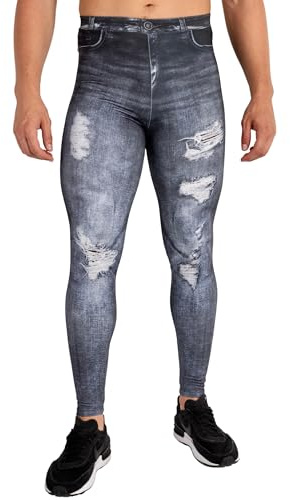 Kapow Meggings Men's Jeggings, Denim-Look 4-Way Stretch Skinny Jean Style Tights for Streetwear, Festivals & Everyday Wear