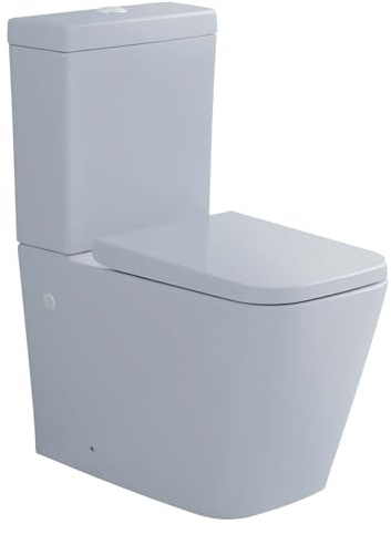 Gloss Grey Rimless Close Coupled Toilet Back to Wall Toilet Ceramic WC Pan Soft Close Seat Dual Flush Cistern Modern Square WC Comfort Height Bathroom Toilets Water Saving