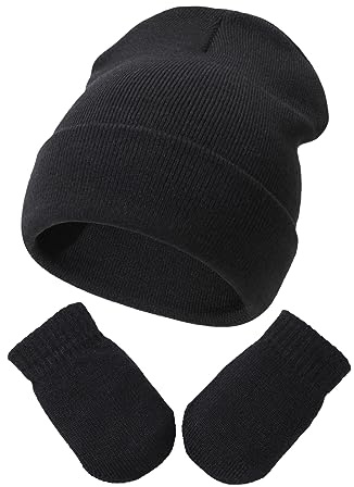 DRESHOW Toddler Beanie Kids Invierno Sombreros de Punto con Guantes Set Bebé Niño Pequeño Invierno Cálido Gorro de Punto con manopla para 3 Meses - 24 Meses Niñas Niños