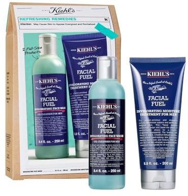 Kiehl's Refreshing Remedies Men's Skincare Set, Invigorating Facial Treatment, Wash 250ml & Moisturiser 200ml