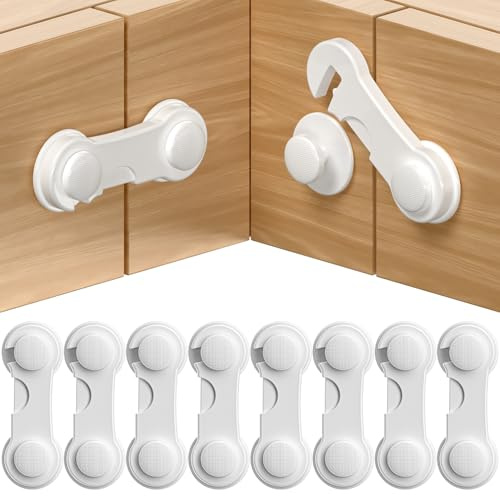 Septeamay Cupboard Locks 8 Pack, Strong Adhesive Proofing Locks, Locks for Kitchen Cupboards for Kitchen Cabinets, Drawer Door