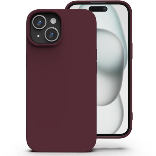 Zuvirelx Silikon Handyhülle für iPhone 15 Hülle, Weiches Griff, Dünne, Minimalistisch, Stoßfest, rutschfest, Taschenpassend - Burgunderrot