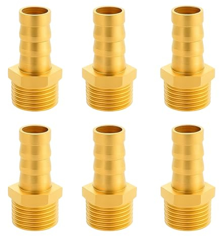 6 PCS Boquilla de manguera de latón G1/2, Conector Manguera Latón, Adaptador de Manguera de Conexión de Gas, Agua y Aire, Conector Manguera 1/2 Multifuncional de Alta Durabilidad