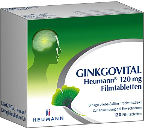 GINKGOVITAL Heumann® 120 mg Filmtabletten – Natürliche Unterstützung für Gedächtnis & Konzentration bei altersbedingt nachlassender Leistungsfähigkeit, mit Ginkgo-Biloba-Blätter-Trockenextrakt, 120 St
