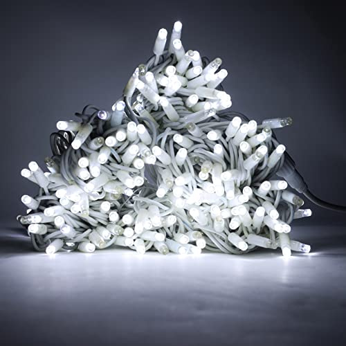 Luccika Stringa Catena di luci Natale a LED Professionale, MaxiLed da 8mm, Flash, per Giardini Negozi Bar, Esterno (Bianco Ghiaccio con Flash Bianco Ghiaccio, 30 Metri - 300 LED)