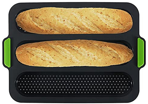 iPstyle Silicone Baguette Pan Non-stick French Bread Baking Mould, 3 Wave Loaves Loaf Bake Mold Toast Cooking Bakers Roll Pan Sandwich Mold French Baguette Bread(Grey B)