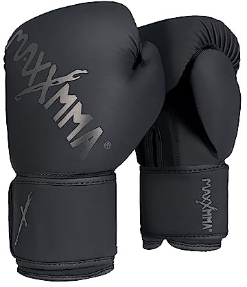 MaxxMMA Pro Style Gants de boxe pour hommes et femmes, absorption efficace des chocs, protection du poignet, sac de frappe, MMA, Muay Thai, Sparring (Noir, 25,4 g)