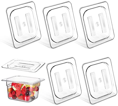 6 Pcs Polycarbonate Food Pan Lids with Handle, 1/6 1/2 Full Size Clear Hotel Pan Lid Plastic Hotel lids Cover for Restaurant Food Container and Storage(1/6 Size 6.9 x 6.3 Inch)