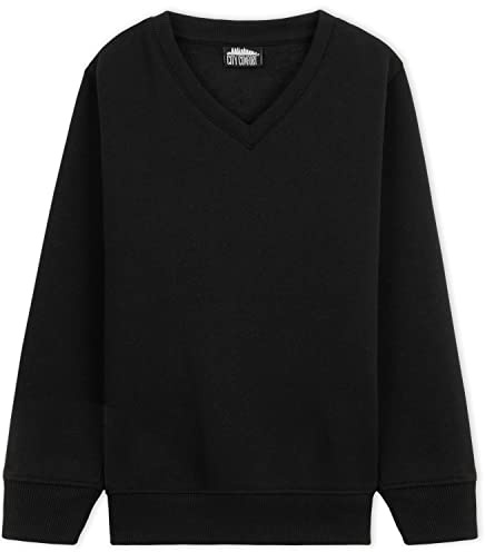 CityComfort Tröja med V-ringad pojk med långa ärmar (svart - 1 förpackning, 9-10 år)