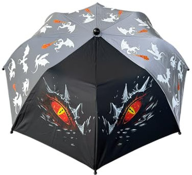 HECKBO Reflektor und Farbwechsel Taschen-Regenschirm für Kinder Jungen Mädchen - Drache Dragon – Farbwechsel bei Regen