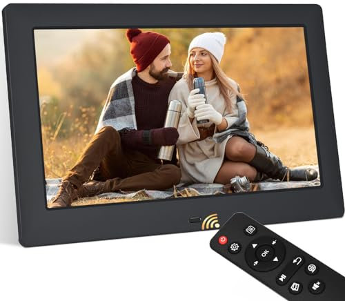 TSITSC 10.5 Zoll Digitaler Bilderrahmen, 1280 * 720 IPS Bildschirm Elektronischer Bilderrahmen Kalender/Uhrfunktion/Musik/Foto-/Videoplayer mit Fernbedienung, unterstützt USB/SD-Karte (Schwarz)