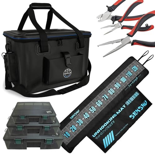 Pro Tackle Eva Bag I Tackle Bakkan + Senshu Abhakmatte + 3 Zangen + Boxen Angeltasche - Stilvolle 50L Tasche für Angler, innovativ und funktional