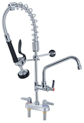 TAIMIKO Kommerzielle Spüle Vorspülhahn Gastro Wasserhahn Küchenarmatur Doppelgriff Schalten 8 Zoll Schwenkauslauf für Küchenspüle mit Duschsprüher Gastrobrause Spültischarmatur mit Zubehör