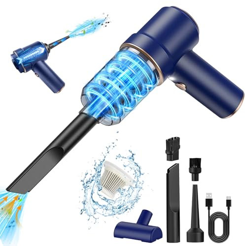 YUEJIDZ Handstaubsauger Akku,120W Auto Kabellos Handstaubsauger,Mini Autostaubsauger 2 in 1 Staubsauger Gebläse,Aufladbar Tragbar Leicht Staubsauger für Büro Genutzt, Haus, Küche, Tierhaare,Blau