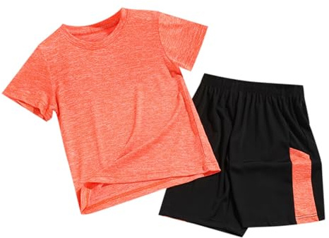 Boys Girls Sports Suit Short Sleeve T Shirt Tops with Shorts Summer Quick Drying Clothing Set Jogging Football Tracksuit Toddler Long Orange